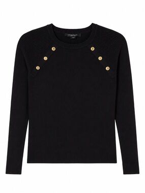 Marc New York Black Knit Long Sleeve Top with Gold Button Accent